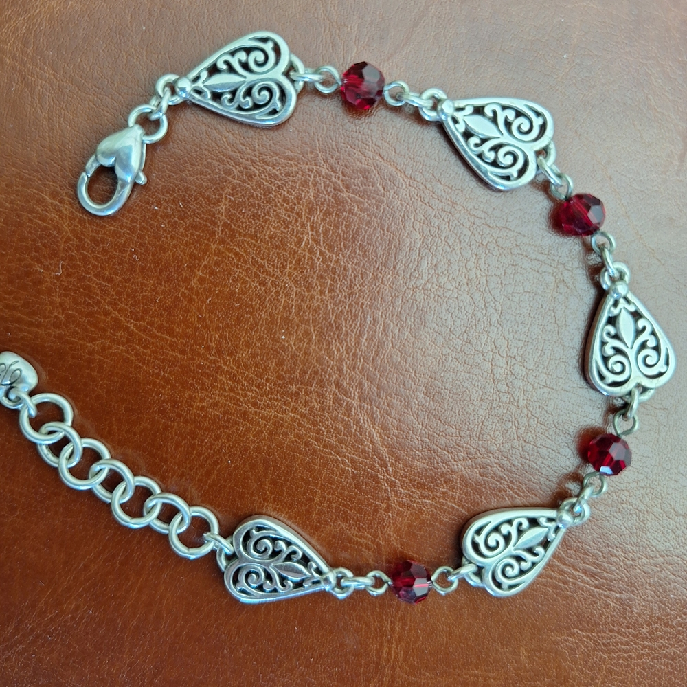 Brighton Silver Heart Bracelet with Garnet Colored Beads